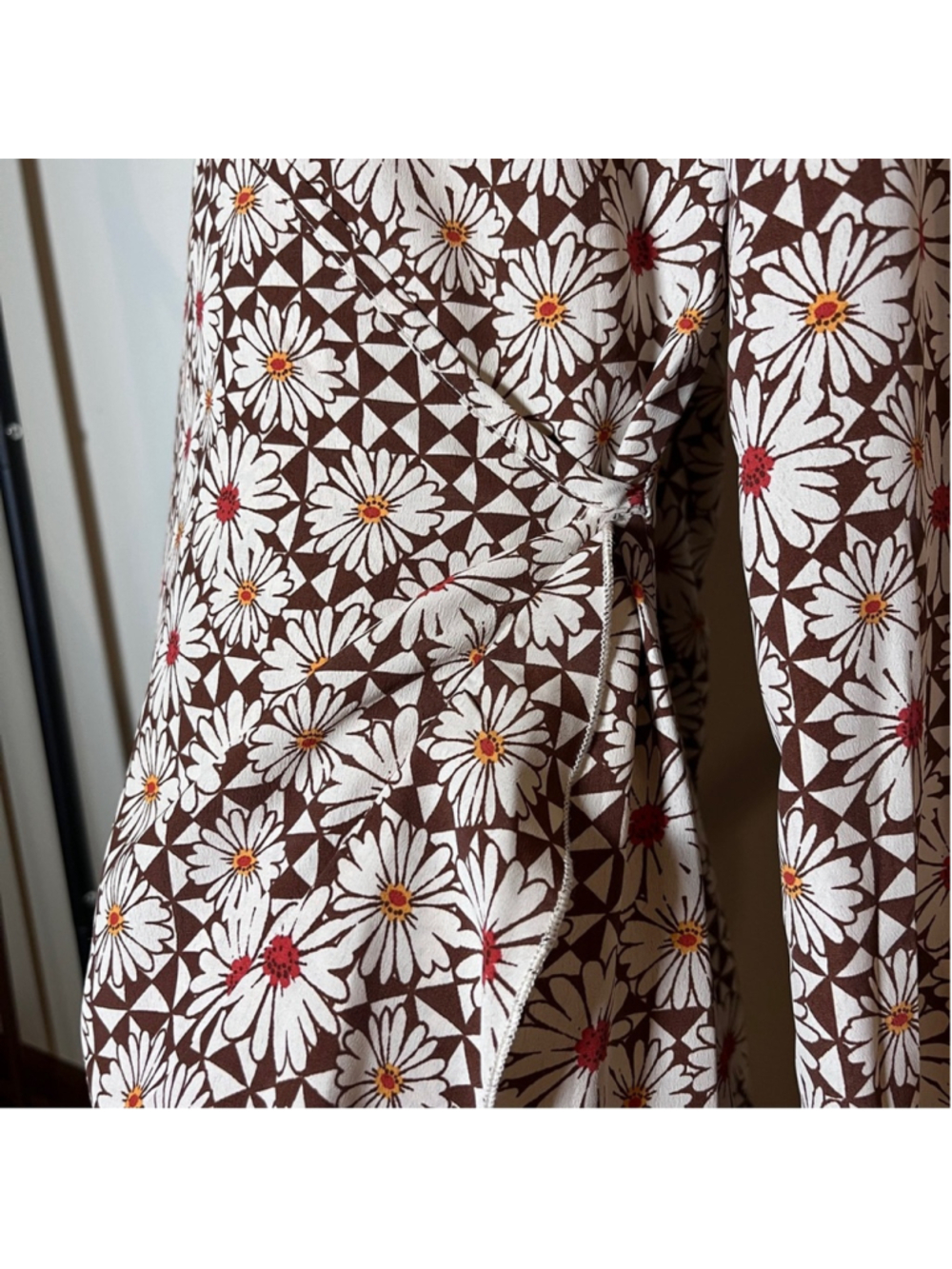 Hippie Dress Retro Boho Indie Folk Floral V-Neck Mini Long Sleeve Flowy Medium - Picture 7 of 13